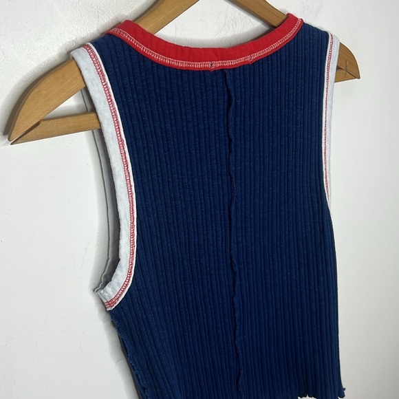 Ragabond Studio x Free People Farrah Flag Ribbed Tank Navy Blue Ringer Crop Top - Picture 9 of 14
